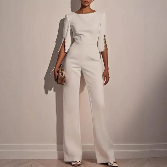 Maureen | Women’s Elegant Wide-Leg Jumpsuit with Pearl Trim 1