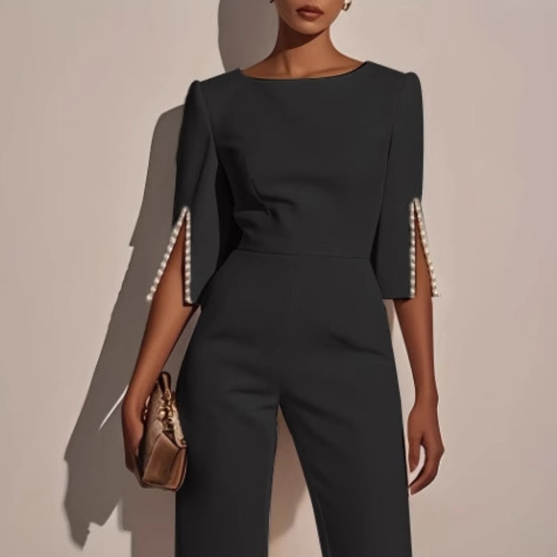 Maureen | Women’s Elegant Wide-Leg Jumpsuit with Pearl Trim 3
