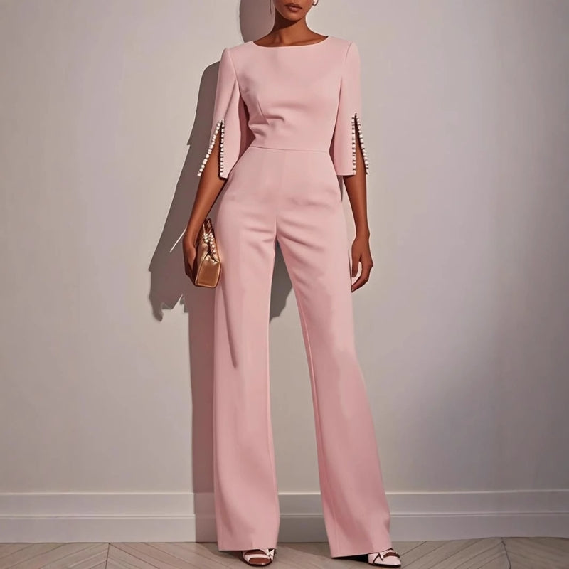 Maureen | Women’s Elegant Wide-Leg Jumpsuit with Pearl Trim 4