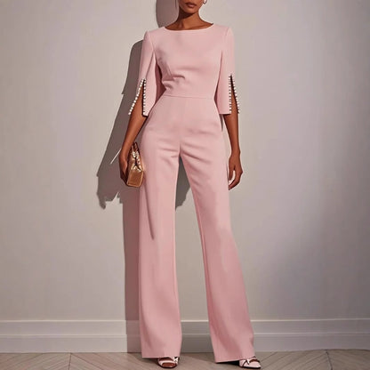 Maureen | Women’s Elegant Wide-Leg Jumpsuit with Pearl Trim 4