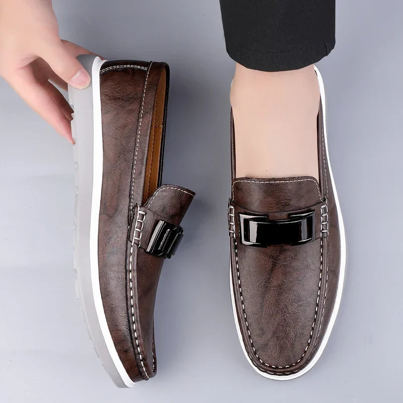 Men's Brown Loafers – Genuine Leather Casual Style for Summer Outings 0