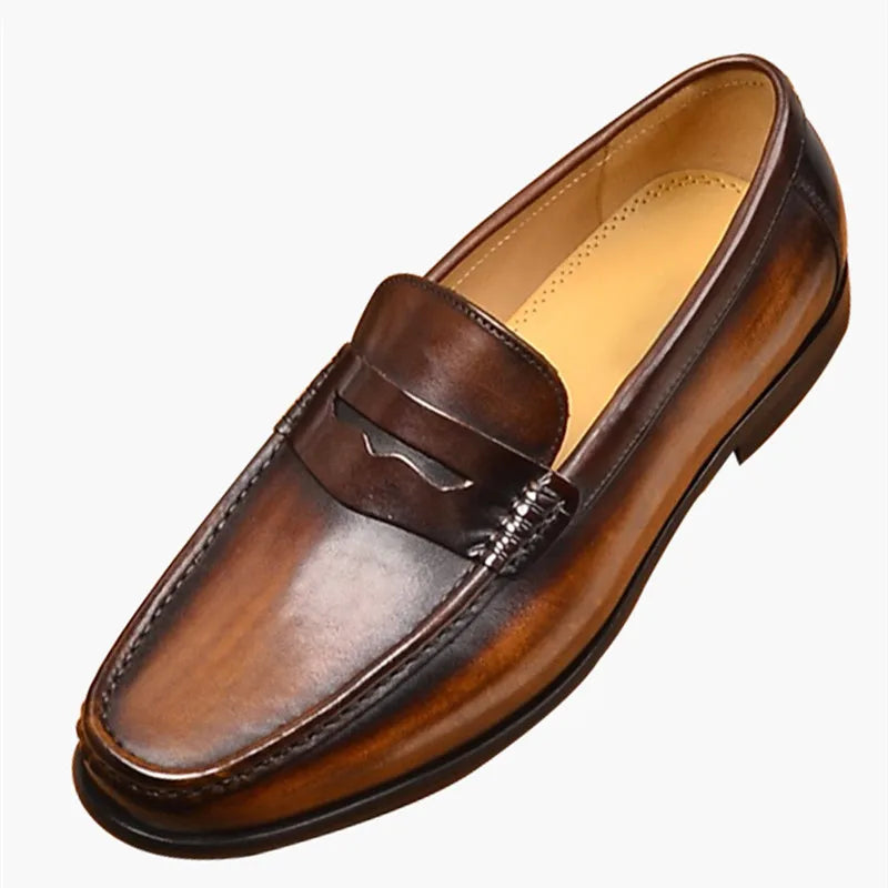Men's Brown Penny Loafers – Genuine Leather Slip-On Style for Casual and Formal Occasions 0