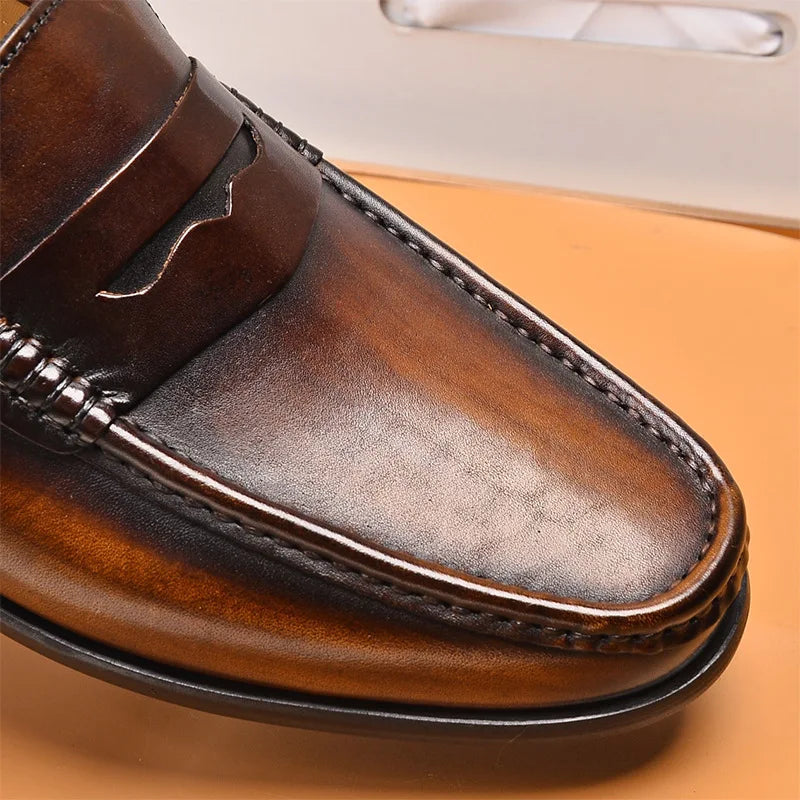Men's Brown Penny Loafers – Genuine Leather Slip-On Style for Casual and Formal Occasions 2
