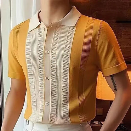 Men's Casual Knit Polo – Striped Design for Summer Outings 1