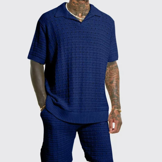 Men's Casual Polo Set – Breathable Knitted Shirt and Drawstring Shorts for Warm Spring Days 0