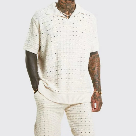 Men's Casual Polo Set – Breathable Knitted Shirt and Drawstring Shorts for Warm Spring Days 1