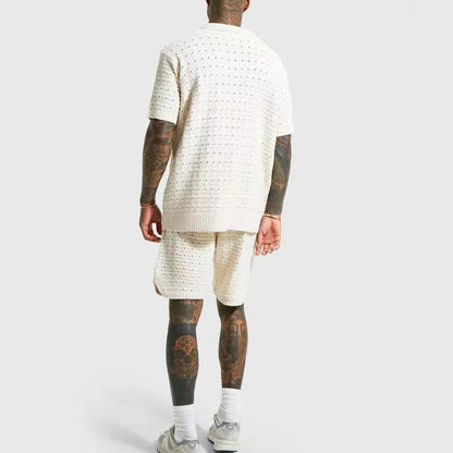 Men's Casual Polo Set – Breathable Knitted Shirt and Drawstring Shorts for Warm Spring Days 2