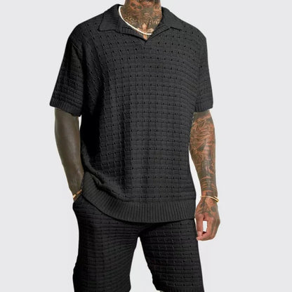 Men's Casual Polo Set – Breathable Knitted Shirt and Drawstring Shorts for Warm Spring Days 3