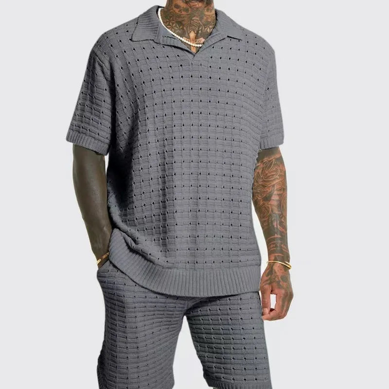 Men's Casual Polo Set – Breathable Knitted Shirt and Drawstring Shorts for Warm Spring Days 4