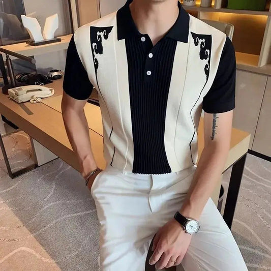 Men's Ethnic Jacquard Polo Shirt – Stylish Color Block Design for Casual Outings 0