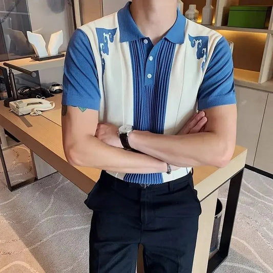 Men's Ethnic Jacquard Polo Shirt – Stylish Color Block Design for Casual Outings 1