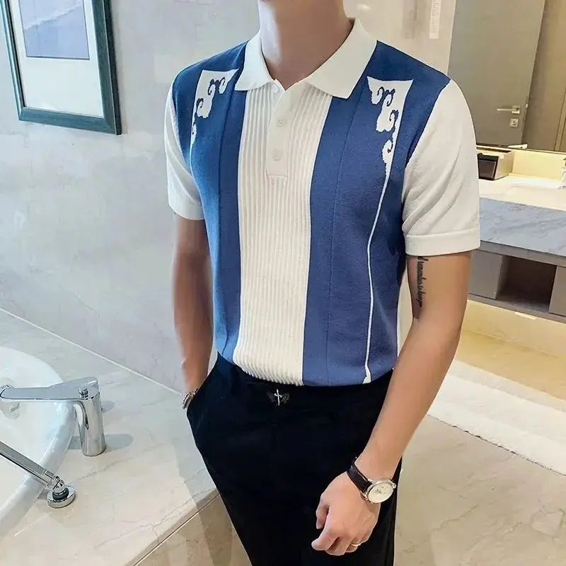 Men's Ethnic Jacquard Polo Shirt – Stylish Color Block Design for Casual Outings 3