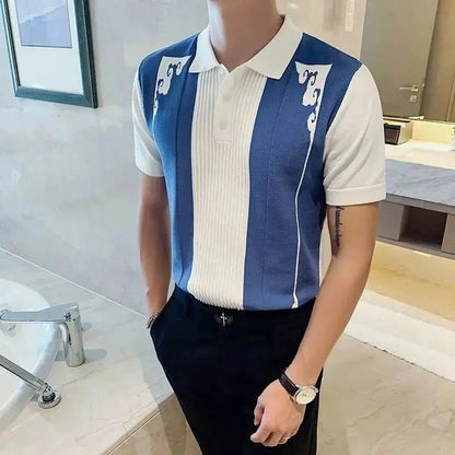Men's Ethnic Jacquard Polo Shirt – Stylish Color Block Design for Casual Outings 3