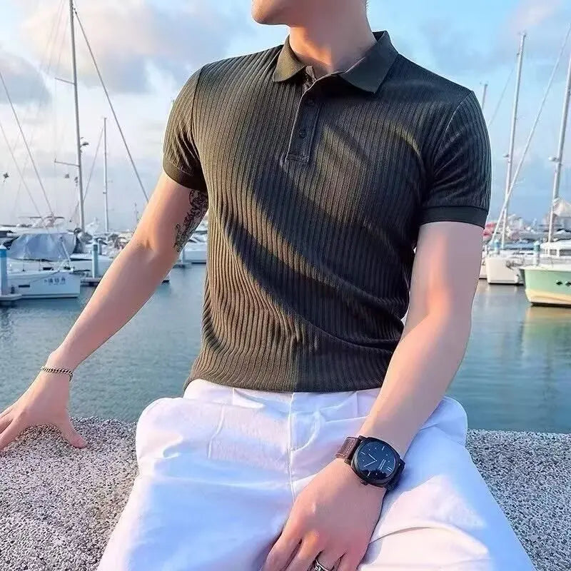 Men's Polo Shirt – Modern Slim Fit with Vertical Stripes 1
