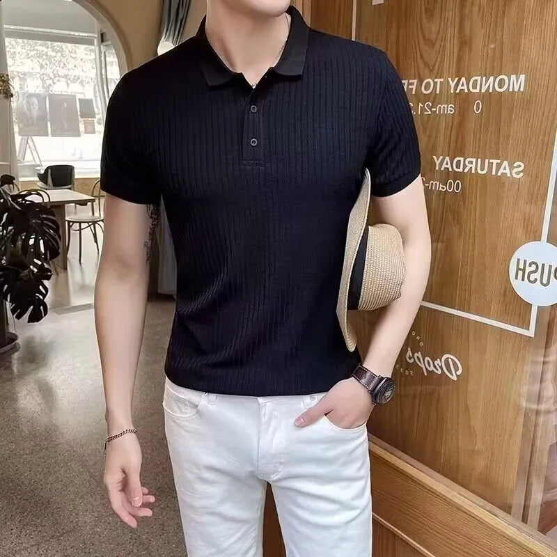 Men's Polo Shirt – Modern Slim Fit with Vertical Stripes 4
