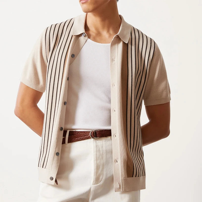 Men's Retro Striped Polo Shirt – Stylish Short Sleeve Casual Wear 2