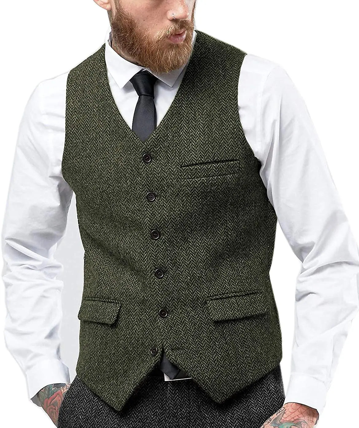 Men's Retro Tweed Waistcoat – Classic Herringbone Design for Stylish Layering 0