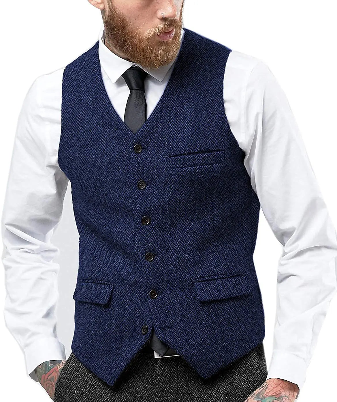 Men's Retro Tweed Waistcoat – Classic Herringbone Design for Stylish Layering 10
