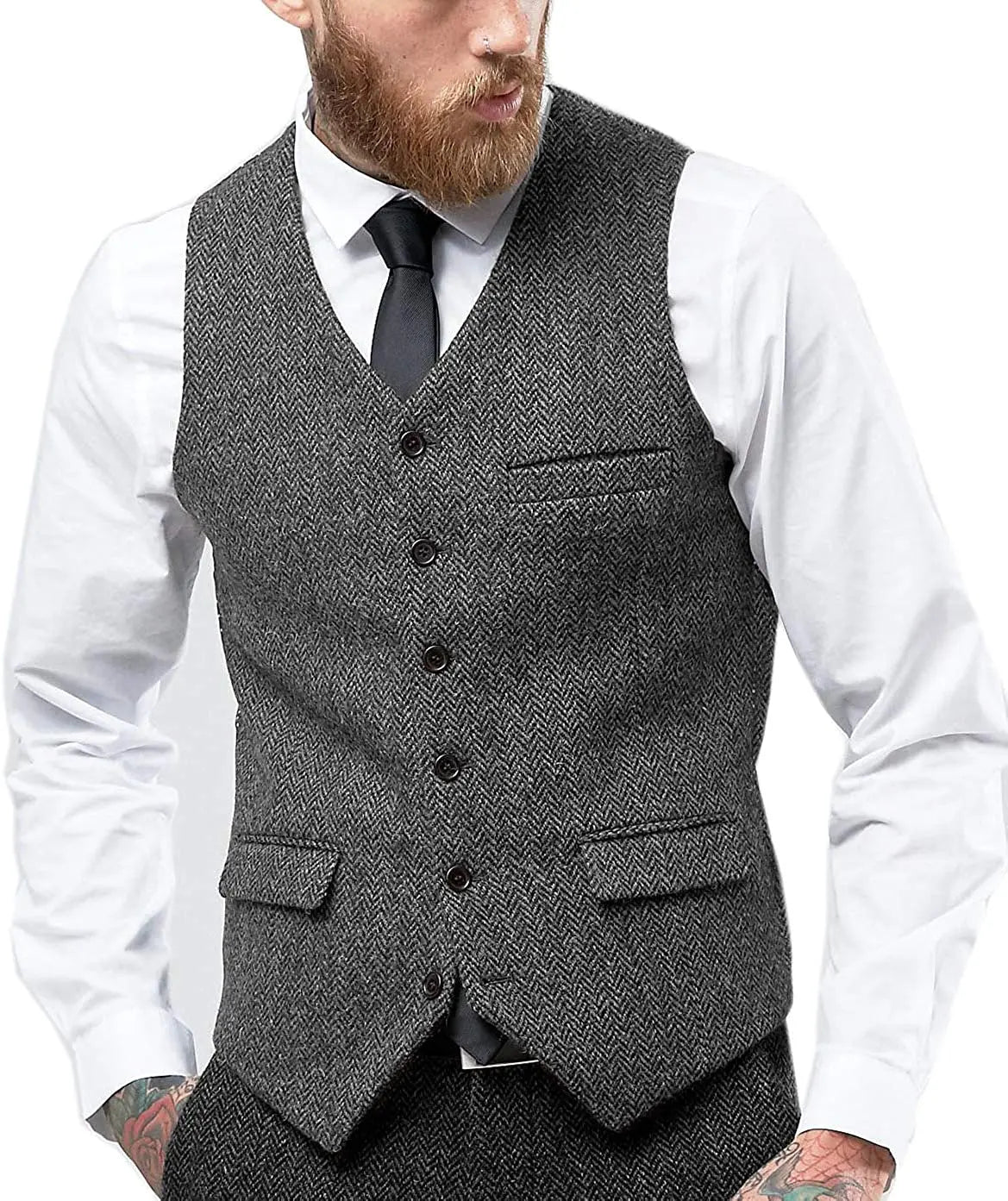 Men's Retro Tweed Waistcoat – Classic Herringbone Design for Stylish Layering 4