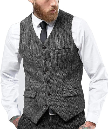 Men's Retro Tweed Waistcoat – Classic Herringbone Design for Stylish Layering 4