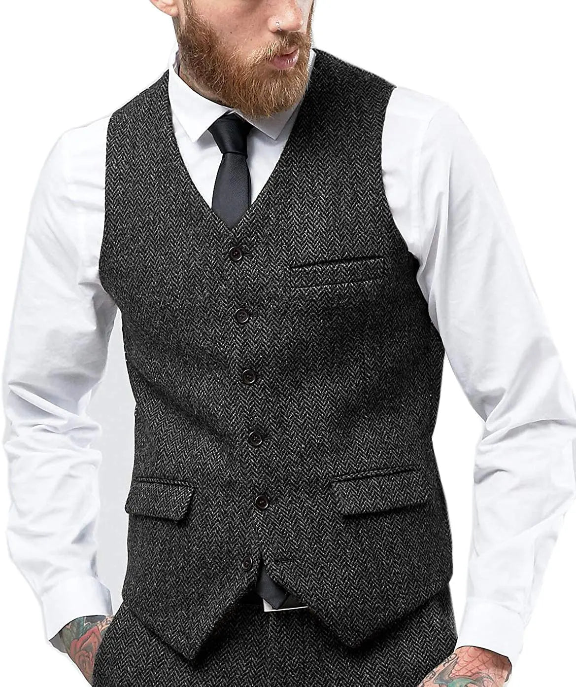 Men's Retro Tweed Waistcoat – Classic Herringbone Design for Stylish Layering 5