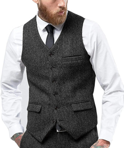 Men's Retro Tweed Waistcoat – Classic Herringbone Design for Stylish Layering 5