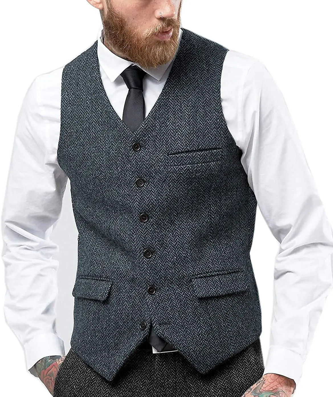 Men's Retro Tweed Waistcoat – Classic Herringbone Design for Stylish Layering 6