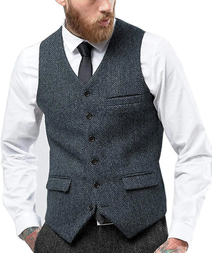 Men's Retro Tweed Waistcoat – Classic Herringbone Design for Stylish Layering 6