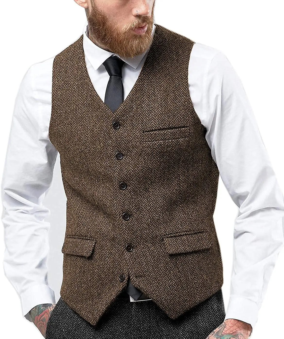 Men's Retro Tweed Waistcoat – Classic Herringbone Design for Stylish Layering 7