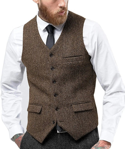 Men's Retro Tweed Waistcoat – Classic Herringbone Design for Stylish Layering 7