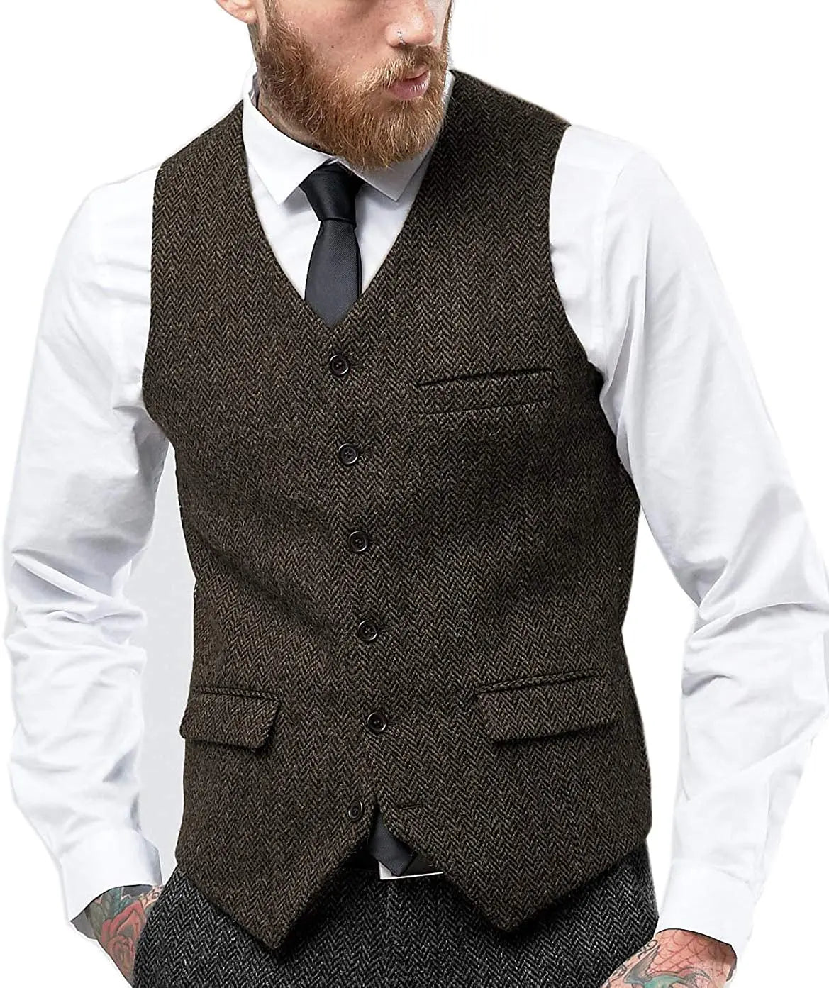 Men's Retro Tweed Waistcoat – Classic Herringbone Design for Stylish Layering 8