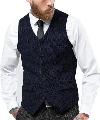 Men's Retro Tweed Waistcoat – Classic Herringbone Design for Stylish Layering 9