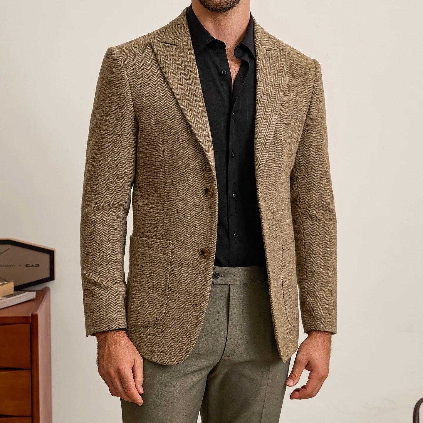 Men's Retro Wool Suit – Chic Slim-Fit Jacket for Autumn Style 0