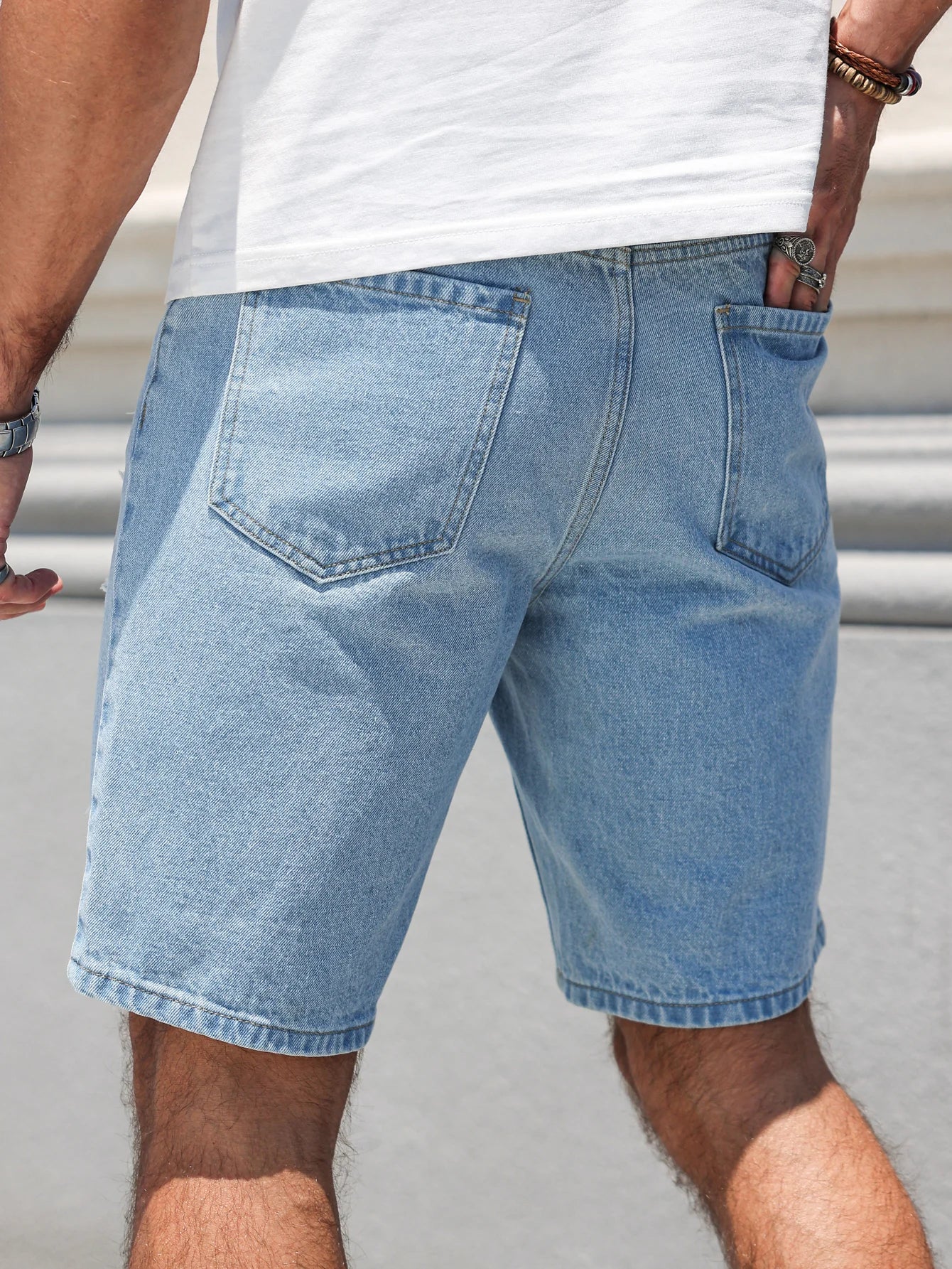 Men's Ripped Denim Shorts – Trendy Light Blue Casual Summer Wear 4