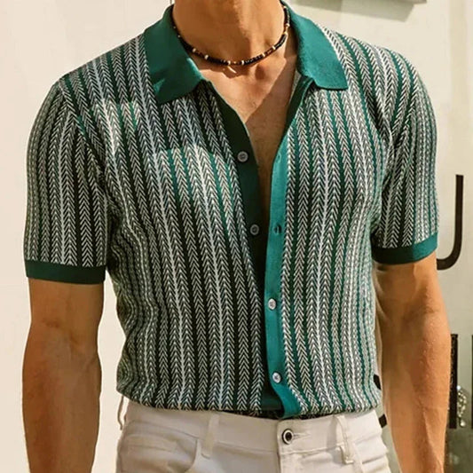 Men's Vintage Knit Polo Shirt – Stylish Stripe Design for Summer Outings 0