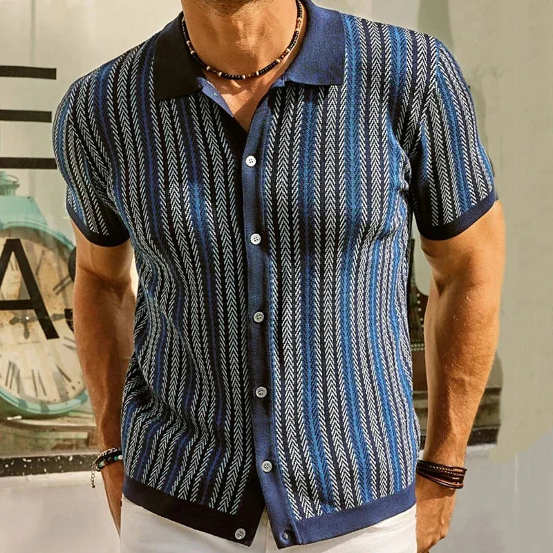 Men's Vintage Knit Polo Shirt – Stylish Stripe Design for Summer Outings 2