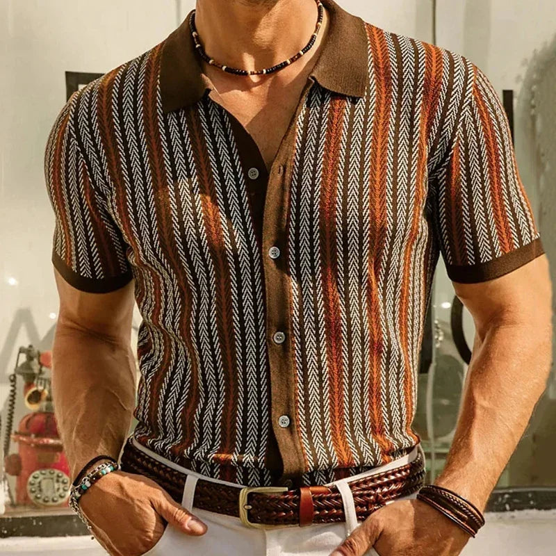 Men's Vintage Knit Polo Shirt – Stylish Stripe Design for Summer Outings 3