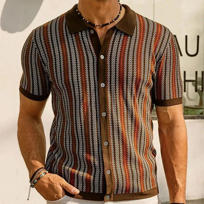 Men's Vintage Knit Polo Shirt – Stylish Stripe Design for Summer Outings 4