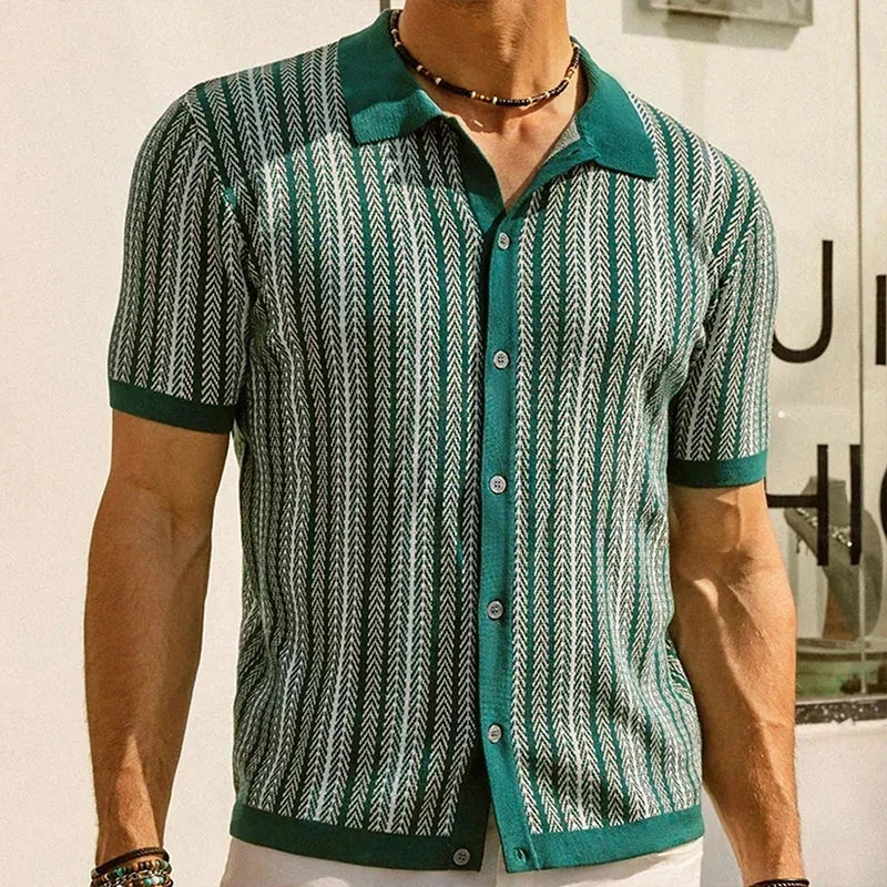 Men's Vintage Knit Polo Shirt – Stylish Stripe Design for Summer Outings 5