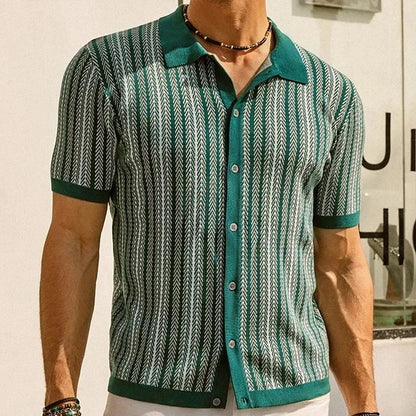 Men's Vintage Knit Polo Shirt – Stylish Stripe Design for Summer Outings 5