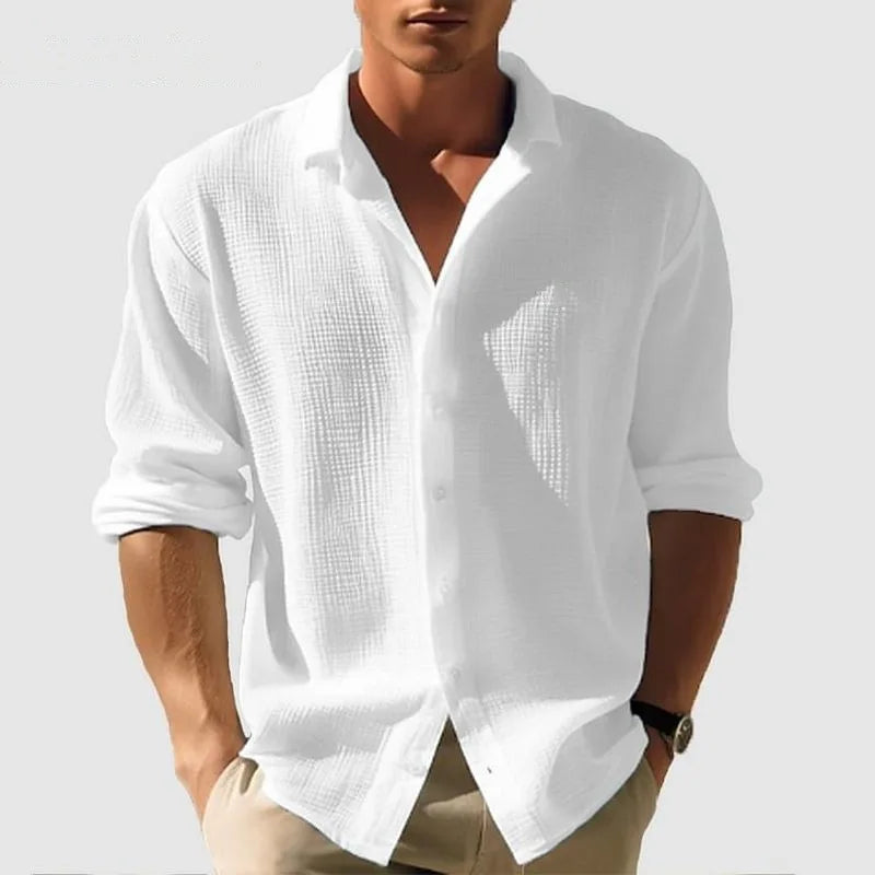 Men's Waffle Blouse – Relaxed Fit Long Sleeve Casual Top 1