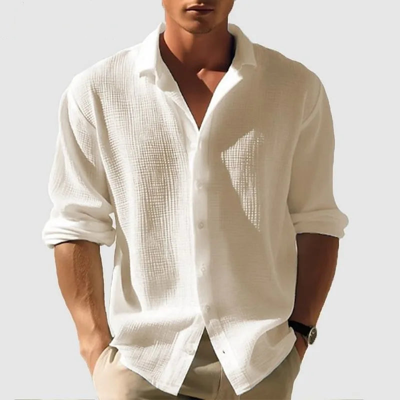 Men's Waffle Blouse – Relaxed Fit Long Sleeve Casual Top 2