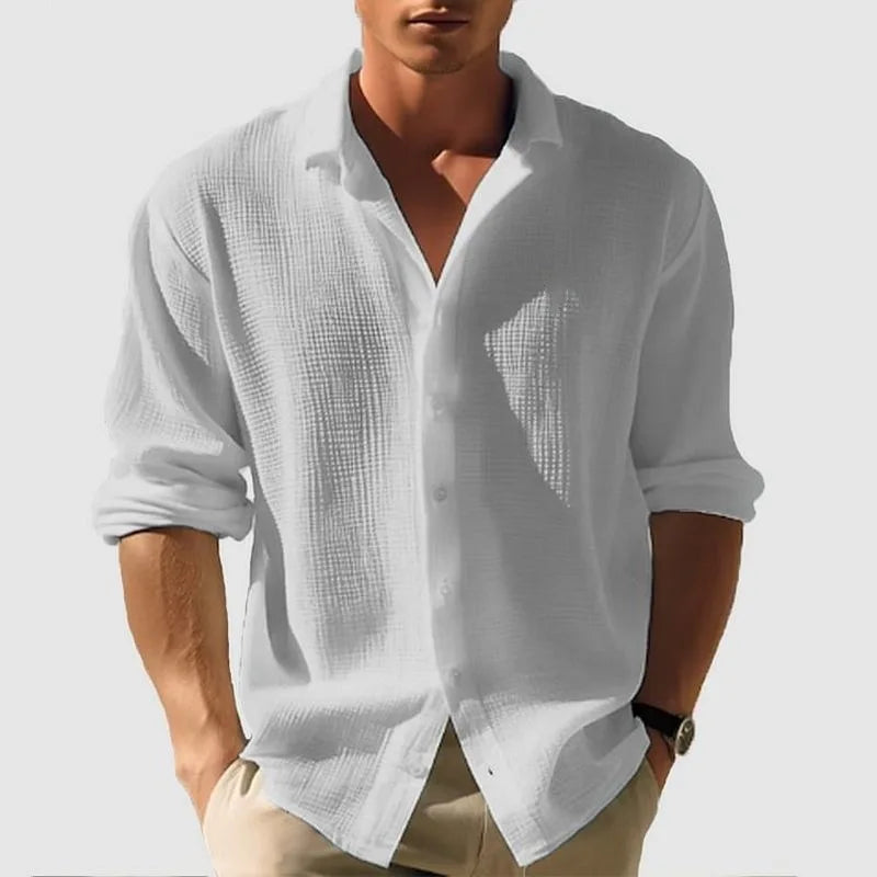 Men's Waffle Blouse – Relaxed Fit Long Sleeve Casual Top 3