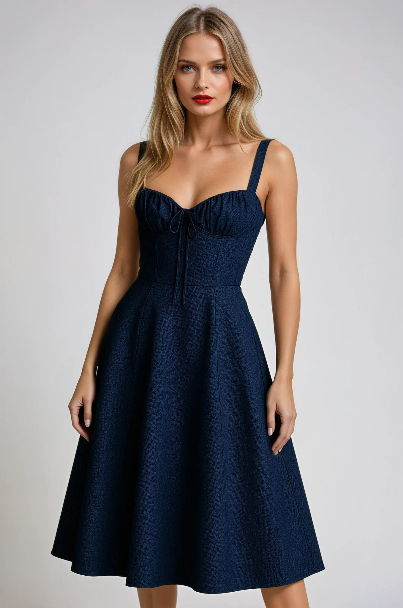 Midi Waist Navy Dress 0