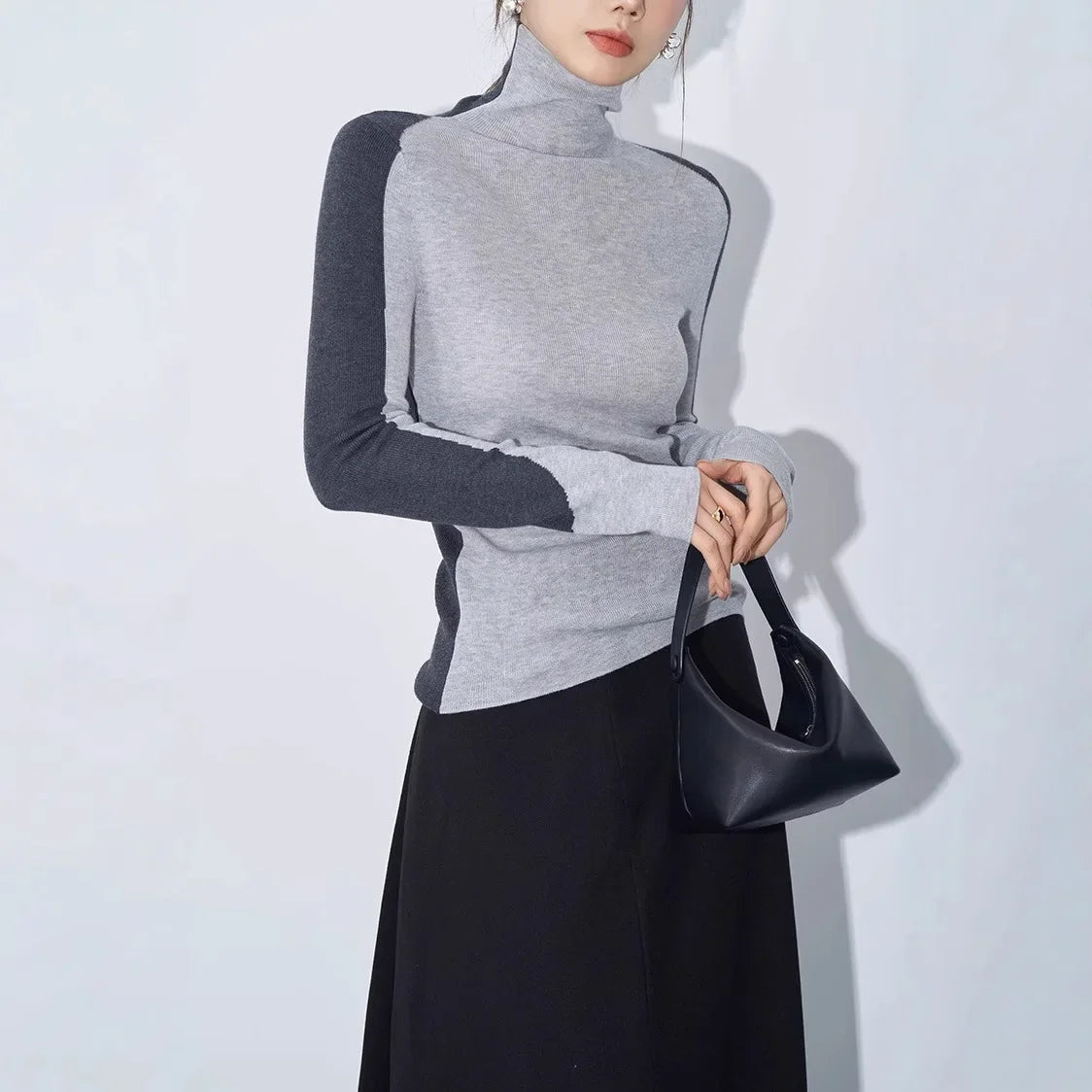 Mock Neck Contrast Sleeve Top 0