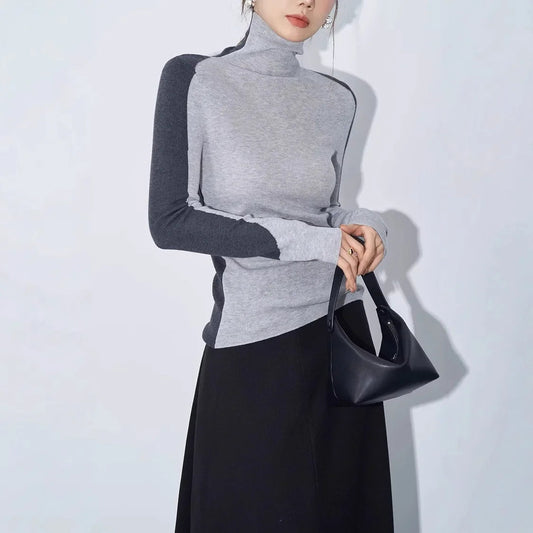 Mock Neck Contrast Sleeve Top 0