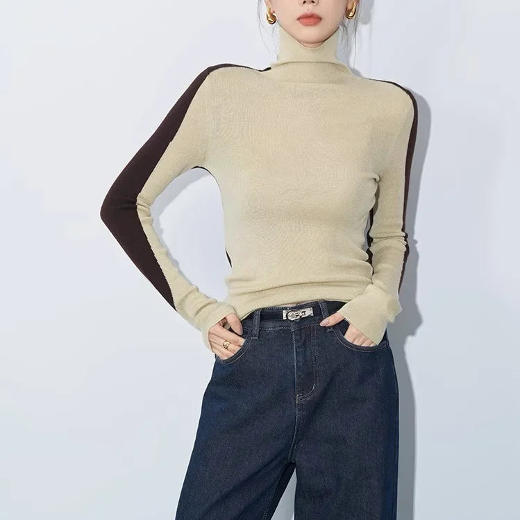 Mock Neck Contrast Sleeve Top 1