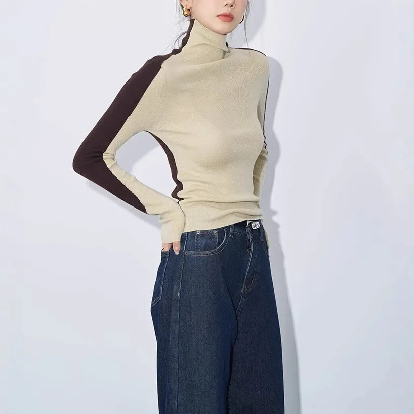 Mock Neck Contrast Sleeve Top 2