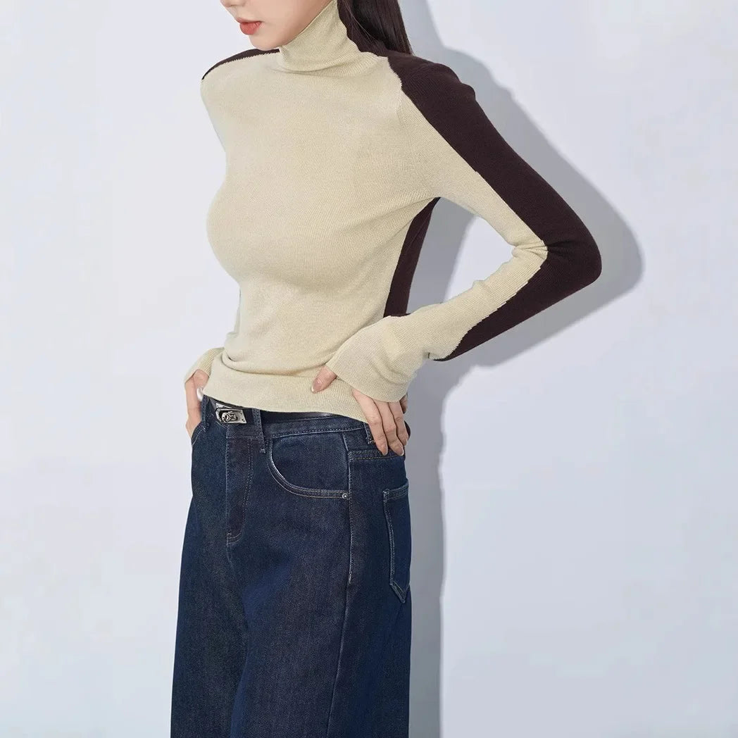 Mock Neck Contrast Sleeve Top 3