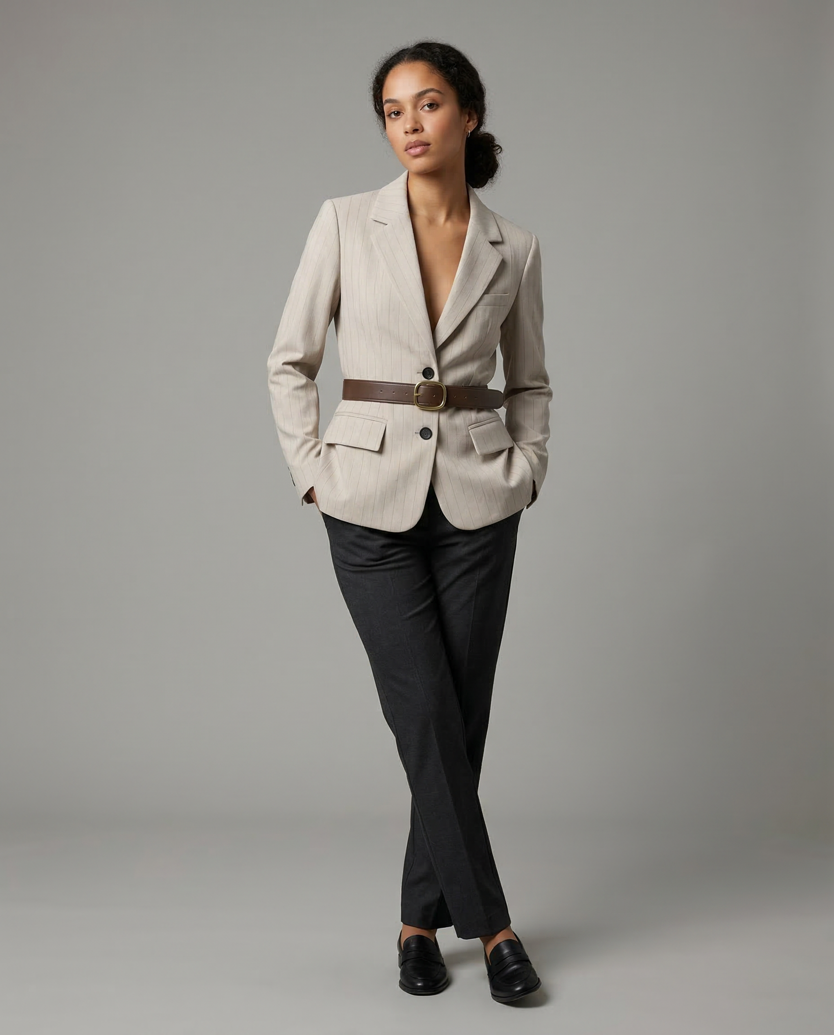 Modern Woman Suit Jacket – Chic Loose Fit with Waist Belt for Office and Casual Wear 1